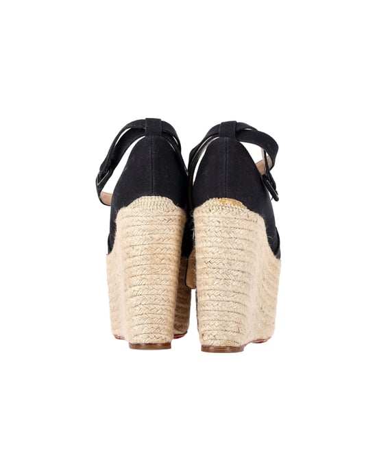 Christian Louboutin Dehia Espadrille Platform Wedge in Black Canvas - Image 4