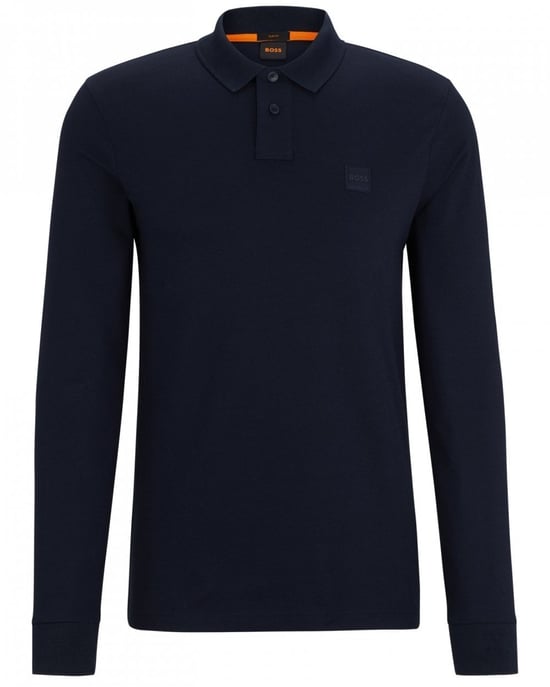 BOSS Orange Passerby Mens Long Sleeve Stretch-Cotton Polo Shirt with Logo Patch NOS