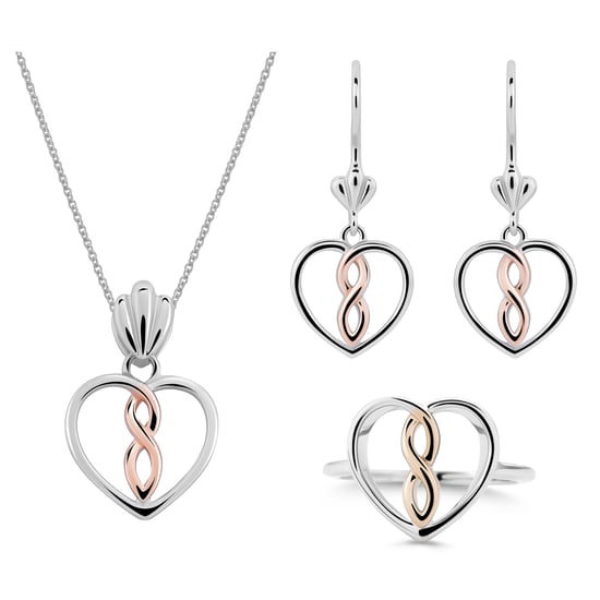 Orphelia 'Delilah' Women's 925 Sterling Silver Set: Necklace + Earrings + Ring - Silver/Rose SET-7475 - Image 1