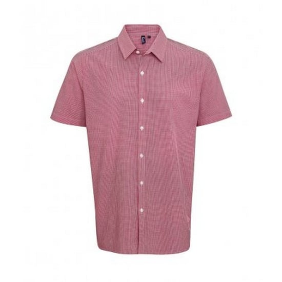 Premier Mens Gingham Short Sleeve Shirt (Red/White) - Image 1