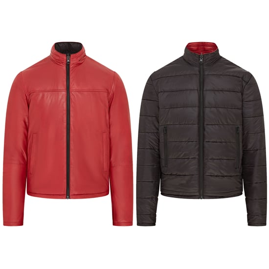 Mens Red Reversible Bomber Leather Jacket - Raufoss