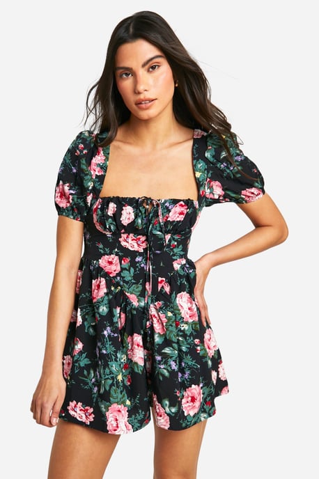 Floral Milkmaid Puff Playsuit