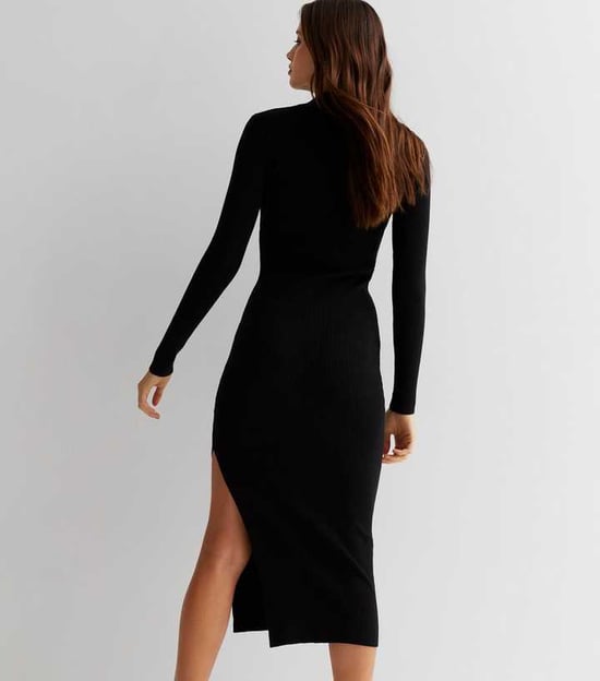 Vestido midi ajustado de canalé con cuello alto - Image 4