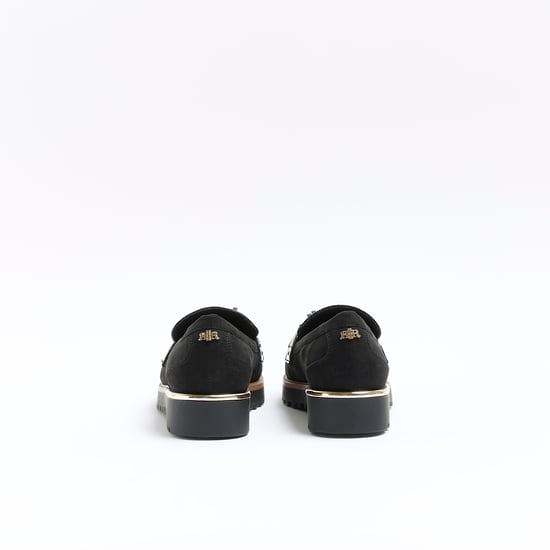 River Island Womens Loafers Black Wide Fit Embossed