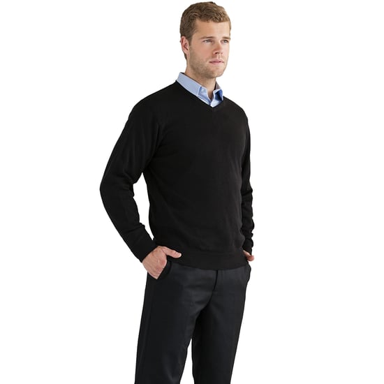 Russell Collection Mens V-Neck Knitted Pullover Sweatshirt (Black)