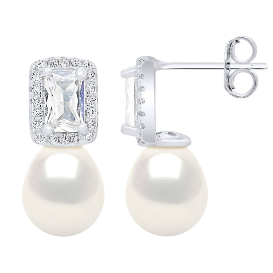 Hanging Earrings Real Cultured Freshwater Pearls Pear 8-9 mm