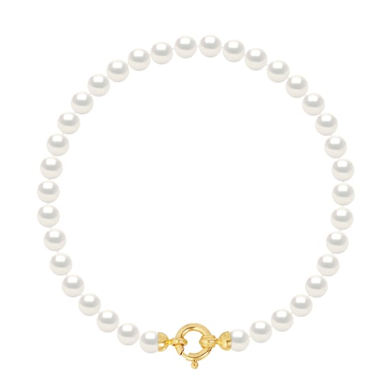 DIADEMA - Bracelet - Real Freshwater Pearls - White - Yellow Gold