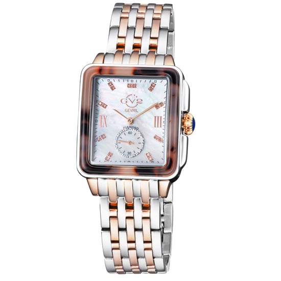 GV2 Bari Tortuga para Mujer con Esfera de Madreperla, Pulsera de Acero Chapado en Oro Rosa Bicolor, Reloj de Diamantes de Cuarzo Suizo - Image 1