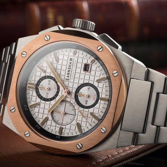 Thomas Earnshaw Bessemer Chronograph Men's Japanese Quartz 44mm Rose Gold White Dial Watch with Stainless Steel Bracelet