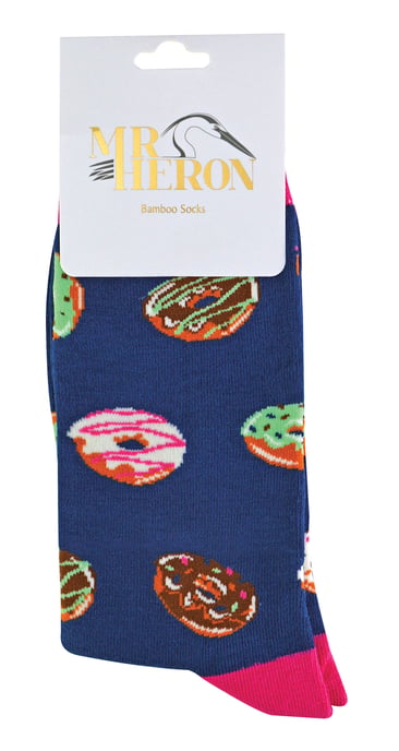 Mr Heron - Calcetines de Bambú para Hombre | Calcetines de Argyle a Rayas | Regalos para Él - Donuts (Azul Marino) - Image 2