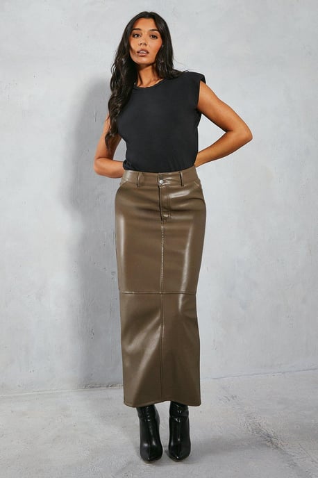 Leather Look Column Maxi Skirt