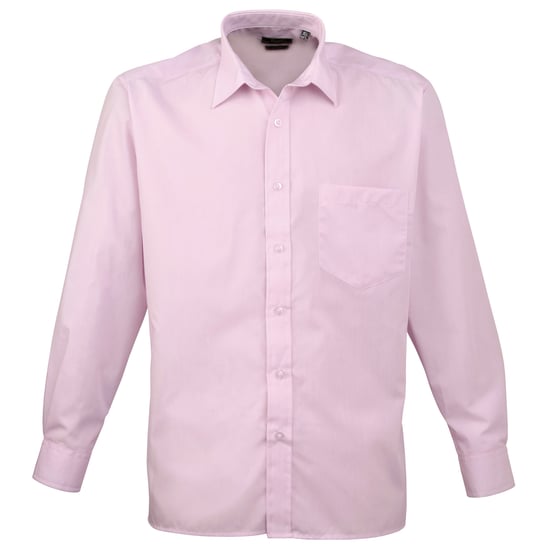 Premier Mens Premier Poplin Long-Sleeved Formal Shirt (Pink) - Image 1