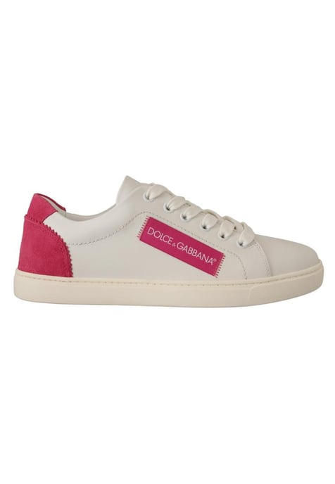 Dolce & Gabbana Women's White Pink Leather Low Top Sneakers Shoes