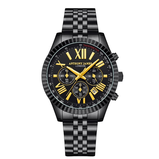Hand Assembled Anthony James Limited Edition Chrono Sports Black - 5 Year Warranty