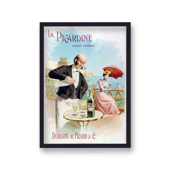 Vintage Advertising Print Absinthe La Picardine Waiter Pouring without Border - Black Frame