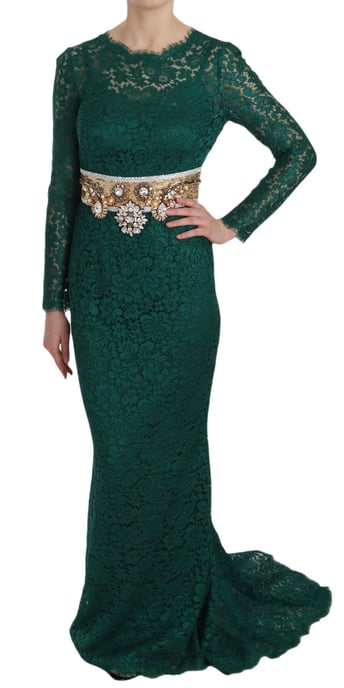 Vestido de Encaje con Cinturón de Cristal Dorado de Dolce & Gabbana - Image 1