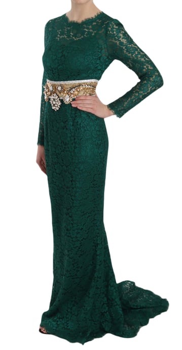 Vestido de Encaje con Cinturón de Cristal Dorado de Dolce & Gabbana - Image 3