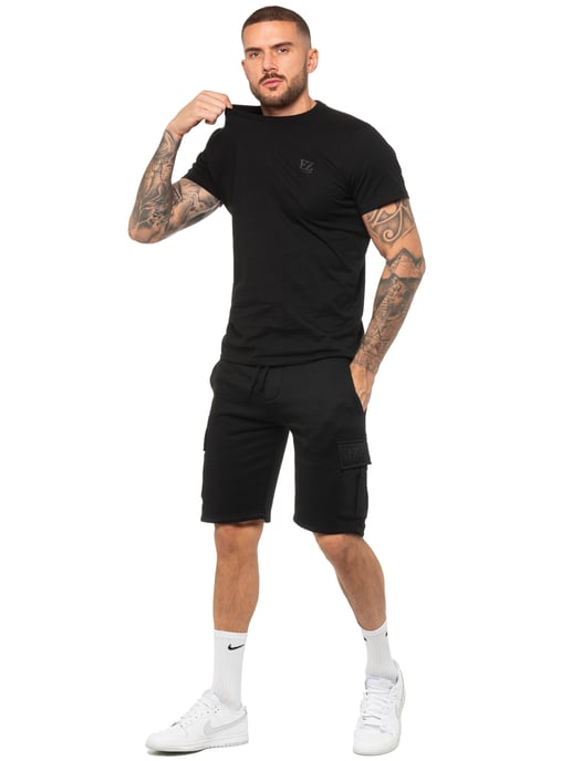 Enzo | Conjunto de chándal con camiseta y pantalón corto para hombre - Negro - Image 2