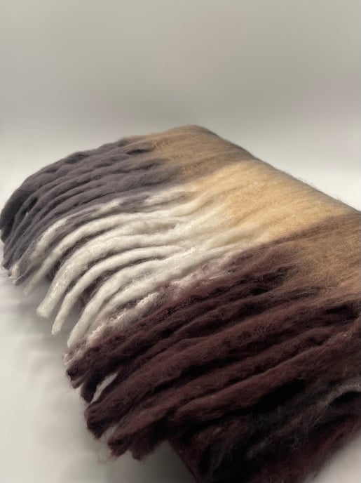 Soft Chunky Checked Scarf with Tassels - Muted Browns