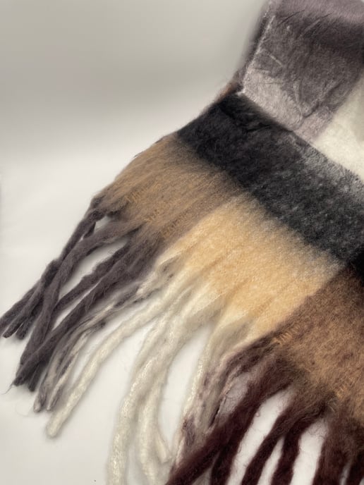 Soft Chunky Checked Scarf with Tassels - Muted Browns