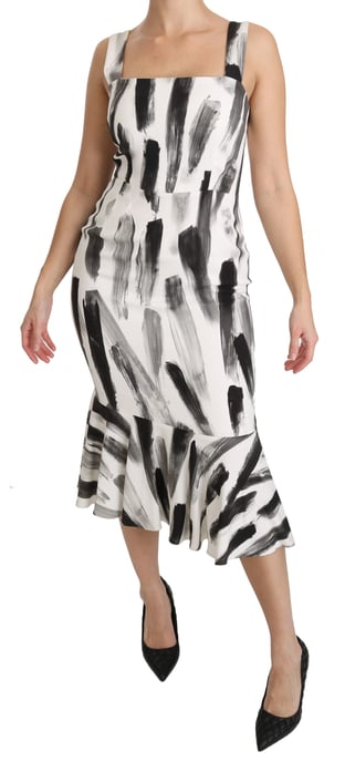 Vestido midi de viscosa estampado en blanco y negro de Dolce & Gabbana - Image 6
