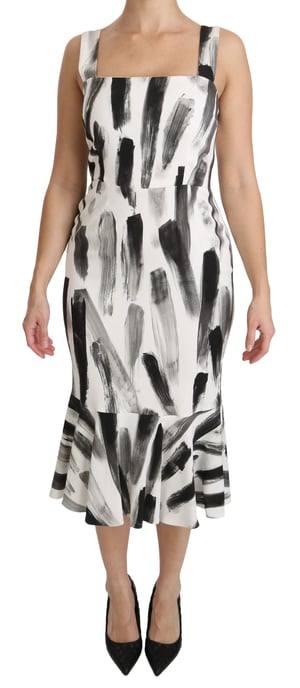 Vestido midi de viscosa estampado en blanco y negro de Dolce & Gabbana - Image 1