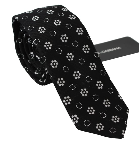 Corbata Clásica con Estampado Floral en 100% Seda Negra Dolce & Gabbana - Image 1