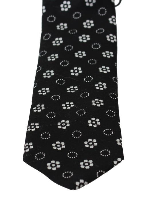 Corbata Clásica con Estampado Floral en 100% Seda Negra Dolce & Gabbana - Image 2
