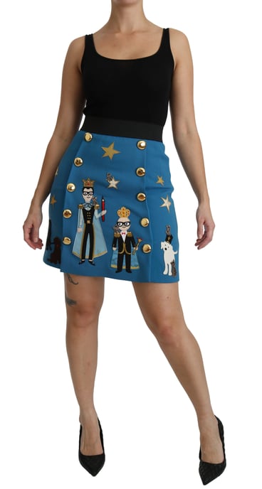 Falda corta de lana azul con adornos de talle alto de Dolce & Gabbana - Image 2