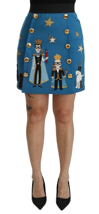 Falda corta de lana azul con adornos de talle alto de Dolce & Gabbana - Image 1