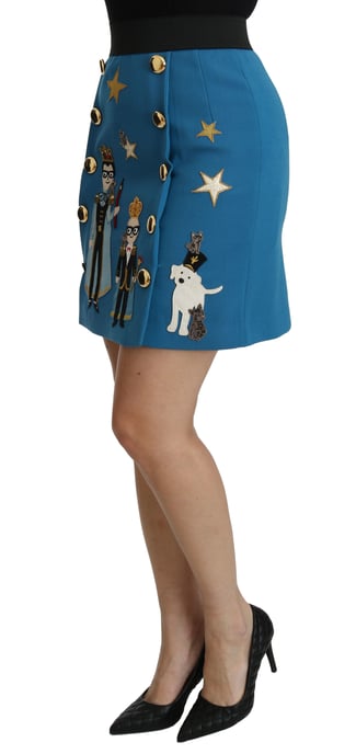 Falda corta de lana azul con adornos de talle alto de Dolce & Gabbana - Image 4