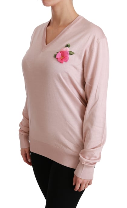 Suéter de seda rosa con adornos florales de Dolce & Gabbana - Image 3