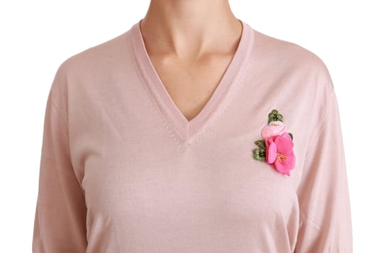 Suéter de seda rosa con adornos florales de Dolce & Gabbana - Image 5