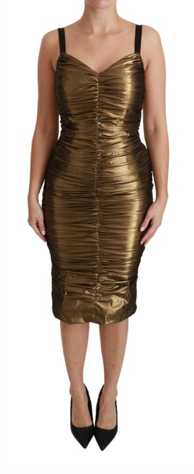 Vestido ajustado metálico dorado con volantes de Dolce & Gabbana - Image 1