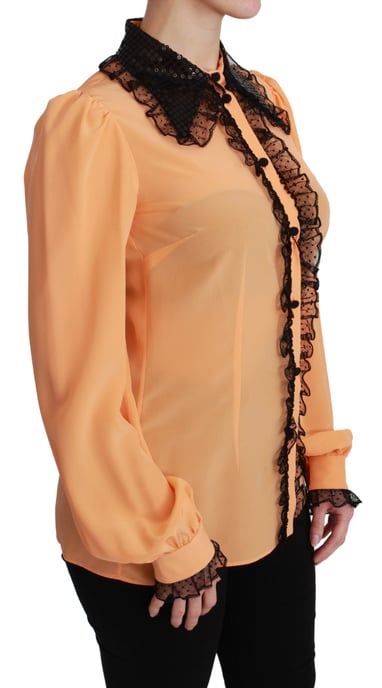 Blusa de Encaje con Lentejuelas de Seda Amarilla Dolce & Gabbana - Image 2
