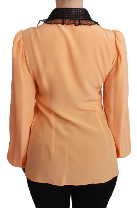 Blusa de Encaje con Lentejuelas de Seda Amarilla Dolce & Gabbana - Image 4