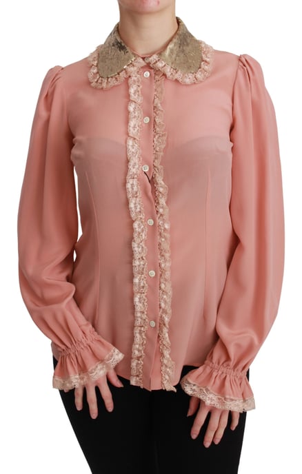 Blusa de seda rosa con lentejuelas doradas y encaje de Dolce & Gabbana - Image 1
