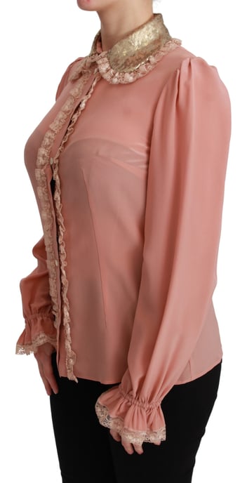 Blusa de seda rosa con lentejuelas doradas y encaje de Dolce & Gabbana - Image 3