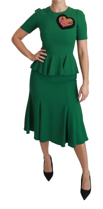 Vestido Midi de Viscosa con Parche de Corazón Verde de Dolce & Gabbana - Image 6