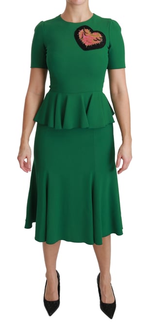 Vestido Midi de Viscosa con Parche de Corazón Verde de Dolce & Gabbana - Image 1