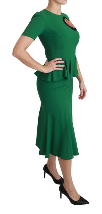 Vestido Midi de Viscosa con Parche de Corazón Verde de Dolce & Gabbana - Image 2