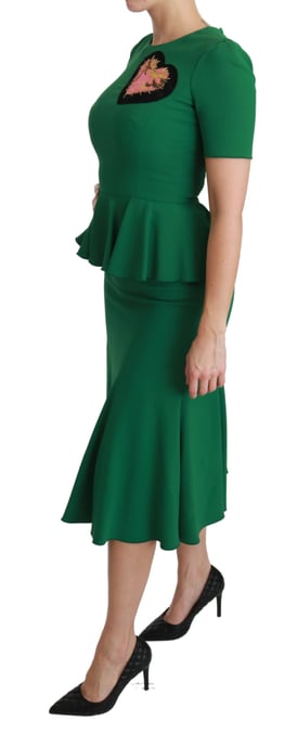 Vestido Midi de Viscosa con Parche de Corazón Verde de Dolce & Gabbana - Image 3