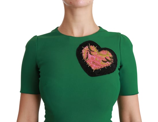 Vestido Midi de Viscosa con Parche de Corazón Verde de Dolce & Gabbana - Image 5