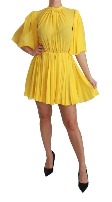 Vestido Mini Amarillo Plisado en A de 100% Seda de Dolce & Gabbana - Image 6