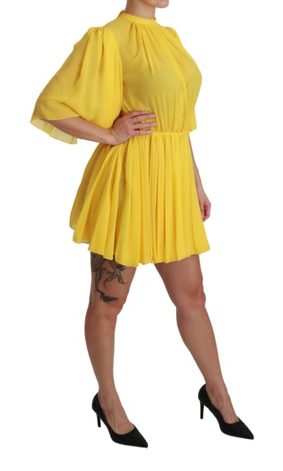 Vestido Mini Amarillo Plisado en A de 100% Seda de Dolce & Gabbana - Image 2