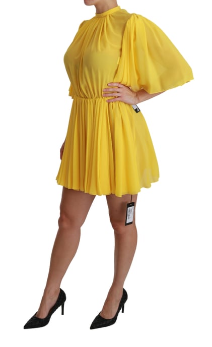 Vestido Mini Amarillo Plisado en A de 100% Seda de Dolce & Gabbana - Image 3