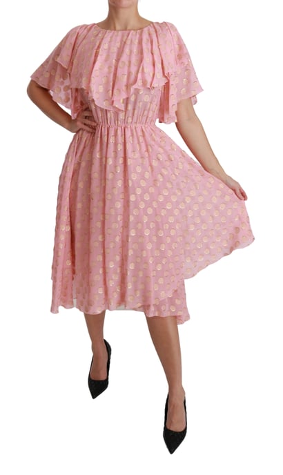 Vestido midi de línea A plisado de seda rosa con lunares de Dolce & Gabbana - Image 6