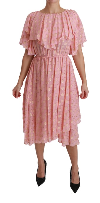 Vestido midi de línea A plisado de seda rosa con lunares de Dolce & Gabbana - Image 1