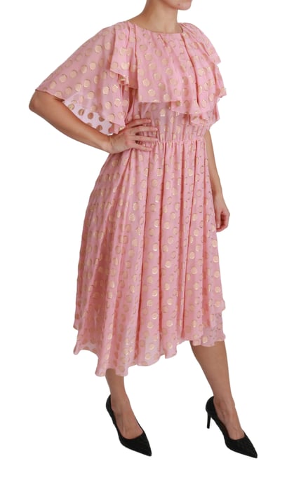 Vestido midi de línea A plisado de seda rosa con lunares de Dolce & Gabbana - Image 2