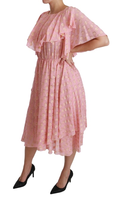 Vestido midi de línea A plisado de seda rosa con lunares de Dolce & Gabbana - Image 3